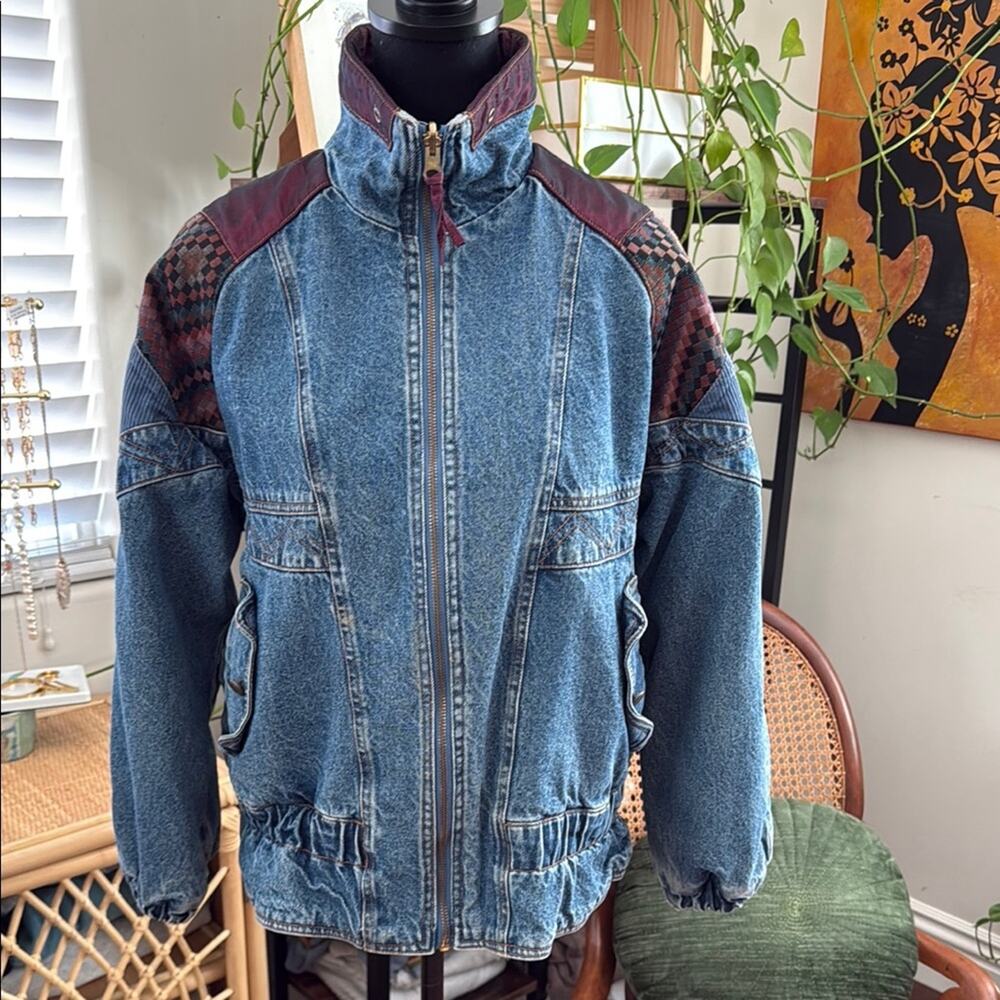 Vintage 80s/90s Current Seen Reversible Patchwork Denim Zip Up Sweatshirt Jacket